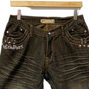 Durific mid-rise Straight Leg Whiskered Embellished dark wash jean Women’s Sz 30